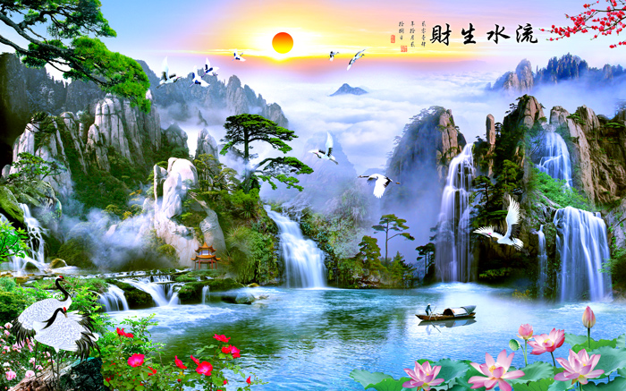 流水生财背景墙背