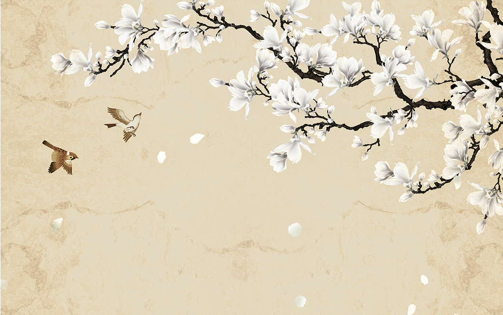 玉兰手绘工笔花鸟