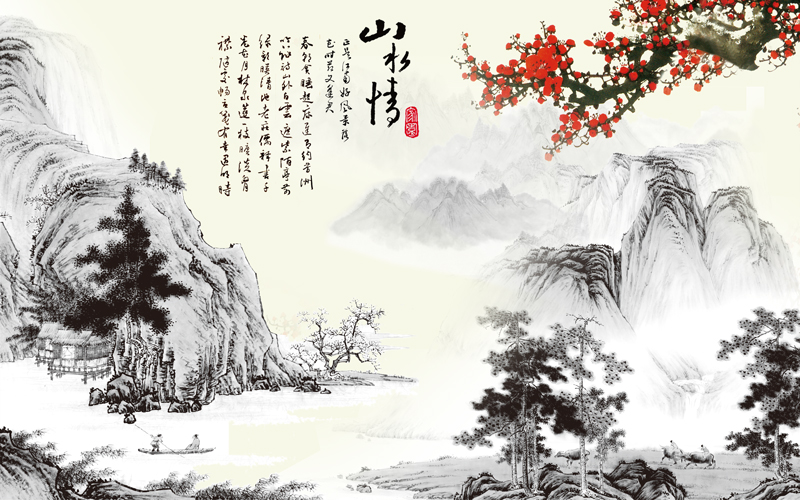 中国风山水情国画