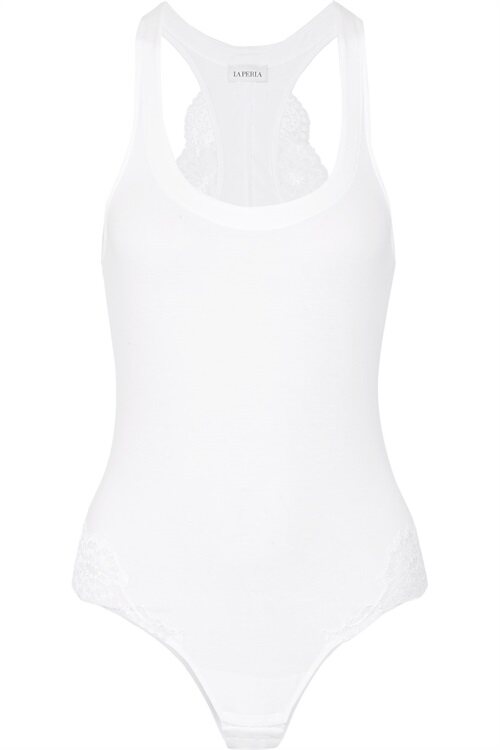 LA PERLA Women's White Stretch Cotton Blend Bodysuit