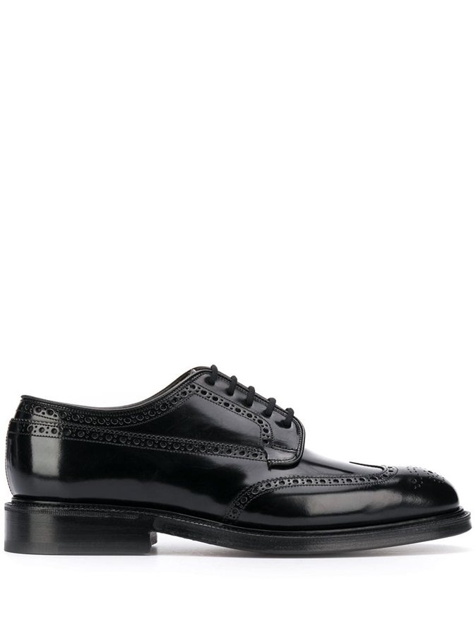  CHURCHS BLACK LEATHER ROUND HEAD LACING MEN DERBY SHOES