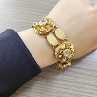 European and American retro personality sparkling diamond-encrusted geometric oval design double-layer chain texture temperament bracelet for girls