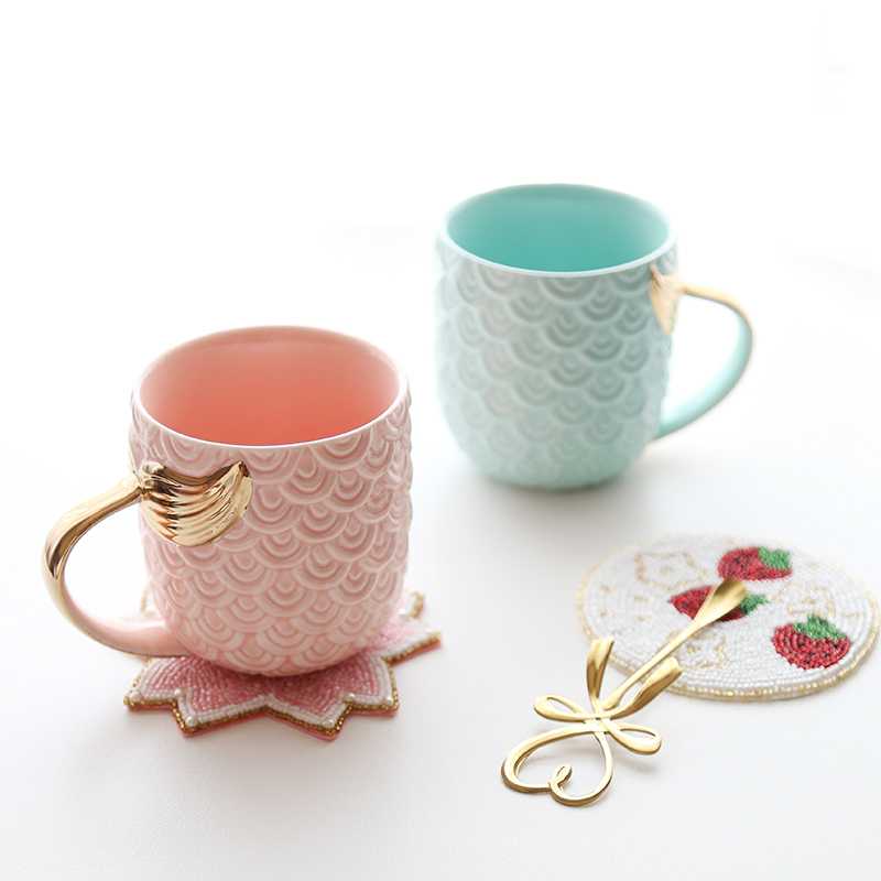 Whale Cup Mermaid Tail Golden Mark Cup Creative ceramic Cup Girl Hearins Glasses Fish Tail Cup