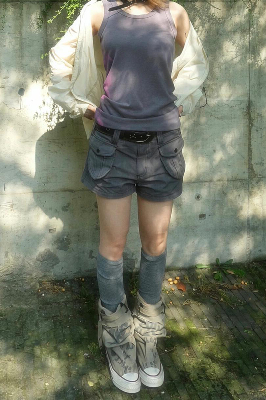 American High Street Design Style Cargo Shorts with Visible Pockets for Women, 2026 New Y2K Millennial Hot Girl Style Casual Shorts