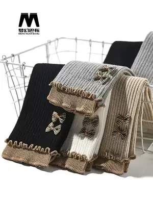 Girls Interior Pants Spring and Autumn Thin Little Cute Girl Princess Bow ankle-length pants Children's Striped Slim Pants