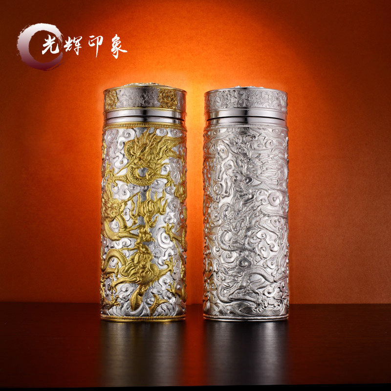 Glorious impression S999 hand-made inside and outside sterling silver Kowloon insulation silver cup Water cup Tea cup gift cup