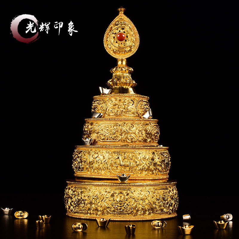 Shining impression Tibetan 24K pure gold manza thirty-seven heaps of pattern Manza plate 10 cm set