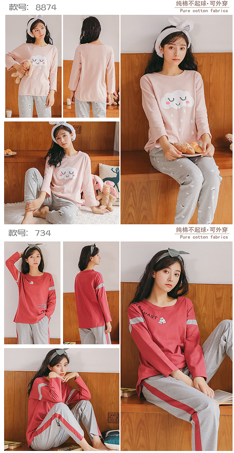 Đồ ngủ nữ mùa đông cotton dài tay mùa xuân và mùa thu phiên bản Hàn Quốc của bộ phim hoạt hình dễ thương ngọt ngào dành cho sinh viên phù hợp với bộ đồ mỏng mặc đồ bộ nam