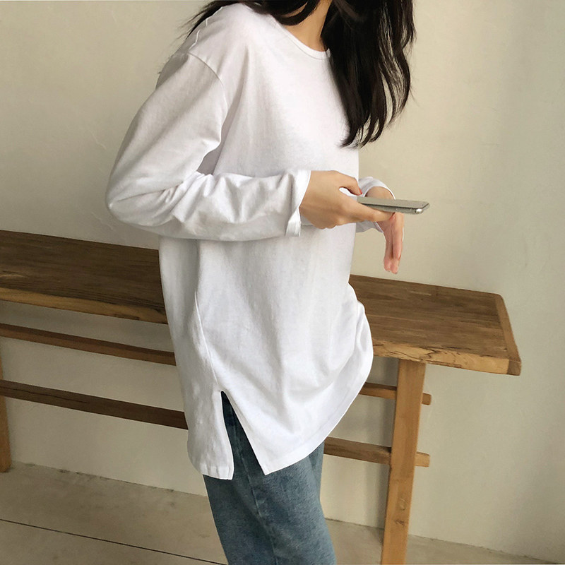 Good inner lap 2022 spring style cotton loose casual 100 hitch long sleeve lap t-shirt with dressing sweaters
