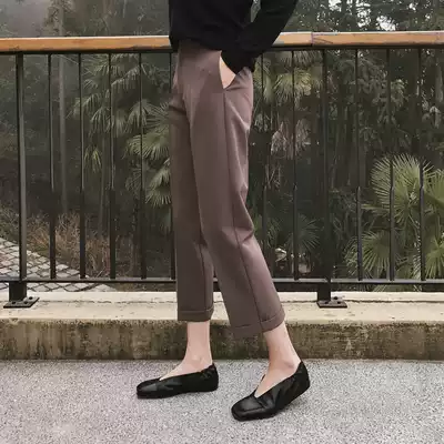 Shopkeepers push thin legs long loose straight hot warp curling nine-point straight pipe pants suit pants women