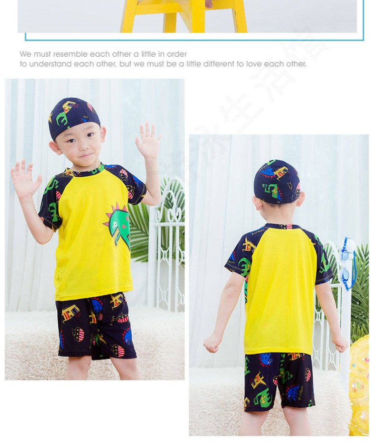 Đồ bơi cho trẻ em Nam và trẻ nhỏ Chia nhỏ áo tắm khô nhanh 8-15 Datong Dinosaur Bộ quần áo chống nắng năm điểm Bộ đồ bơi - Bộ đồ bơi của Kid bikini cho bé gái
