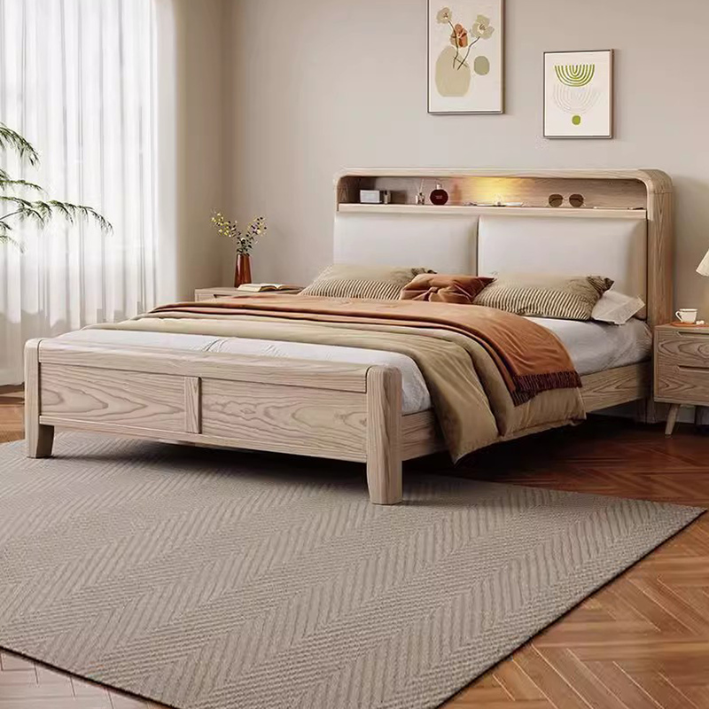 Guangdong Foshan Scandinavian Solid Wood Bed Ash Wood 1.8m Log Style Double Bed Economical Simple Master Bedroom Storage