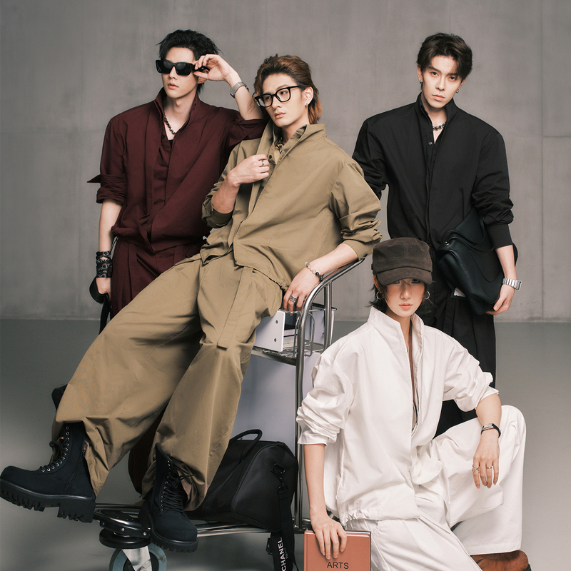 Longtadao Early Autumn New Trendy Retro Commuter Style Fake Two-Piece Stand Collar Long-Sleeve Shirt Loose Wide-Leg Pants Set