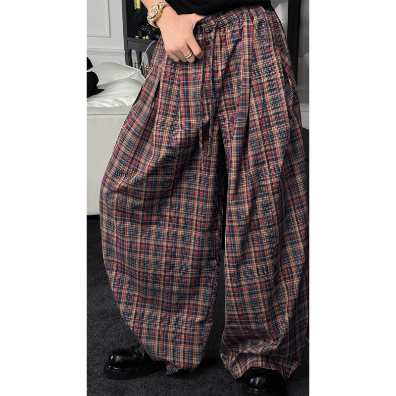 Longtaodao 2026 Summer New Retro Lazy Style Plaid Pants Men's Trendy Loose Wide-Leg Checkered Casual Pants Longtaodao 2026 Summer New Retro Lazy Style Plaid Pants Men's Trendy Loose Wide-Leg Checkered Casual Pants