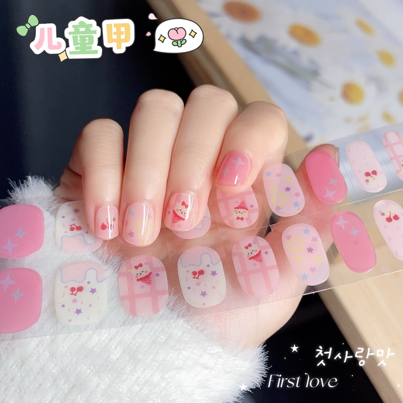 [Buy 2 Get a Lamp] Children's Nail E~ Pink Cute Light-Up Hardening Semi-Cured Gel Nail Stickers
