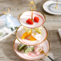 European-style gilt marble ceramic three-layer fruit plate cake stand creative wedding birthday candy snack tray