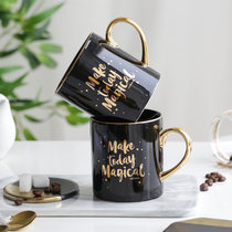 Nordic creative black ceramic mug coffee cup English alphabet home water cup office Cup large capacity