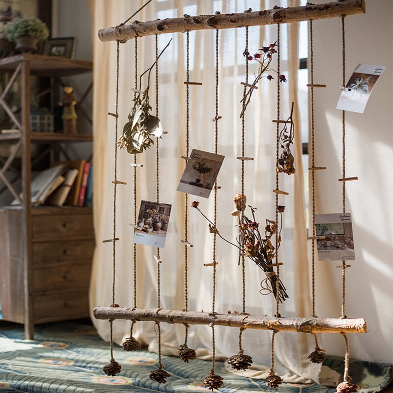 Photo Clip Natural Log Handmade Hemp Rope Hanging Decoration Kindergarten Classroom Dormitory Photo Wall Flower Shop Wall Hanging Accessories-Taobao