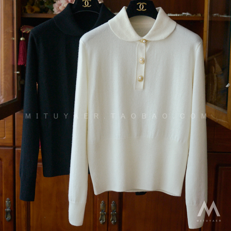 French-Style Exquisite Pearl Gold Button 2026 Autumn Long-Sleeve Base Shirt Loose Peter Pan Collar Wool Knit Top French-Style Exquisite Pearl Gold Button 2026 Autumn Long-Sleeve Base Shirt Loose Peter Pan Collar Wool Knit Top