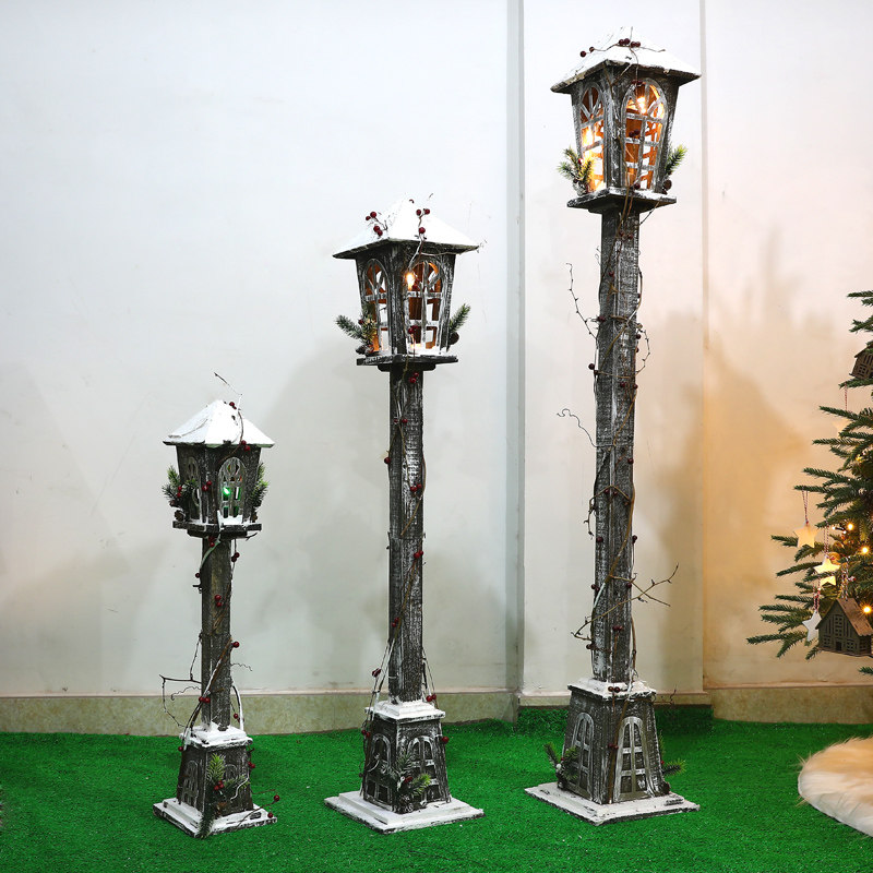 Christmas Snow House Solid Wood Luminous Street Lamp Big Tree Decoration Hotel Shopping Mall Window Scene Layout Creative Ornament