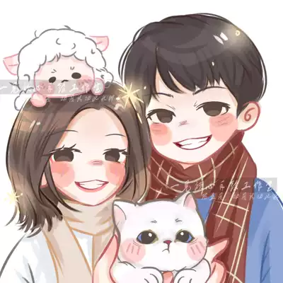 Hand-painted Avatar Q version cartoon real-life photo transfer character comic painting design set to make animation couple wedding ceremony