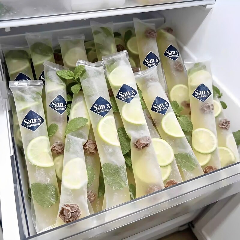 Mint Pomelo Plum Ice Tea DIY Disposable Ice-Making Bags Food-Grade Sealed Bags Homemade Ice Cube Molds for Refrigerator Use