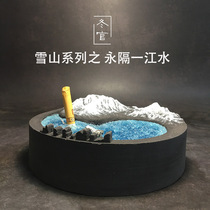 Winter official handmade cement gypsum snow mountain lake bagua yin yang fish ashtray personality large capacity ornament smoke cylinder