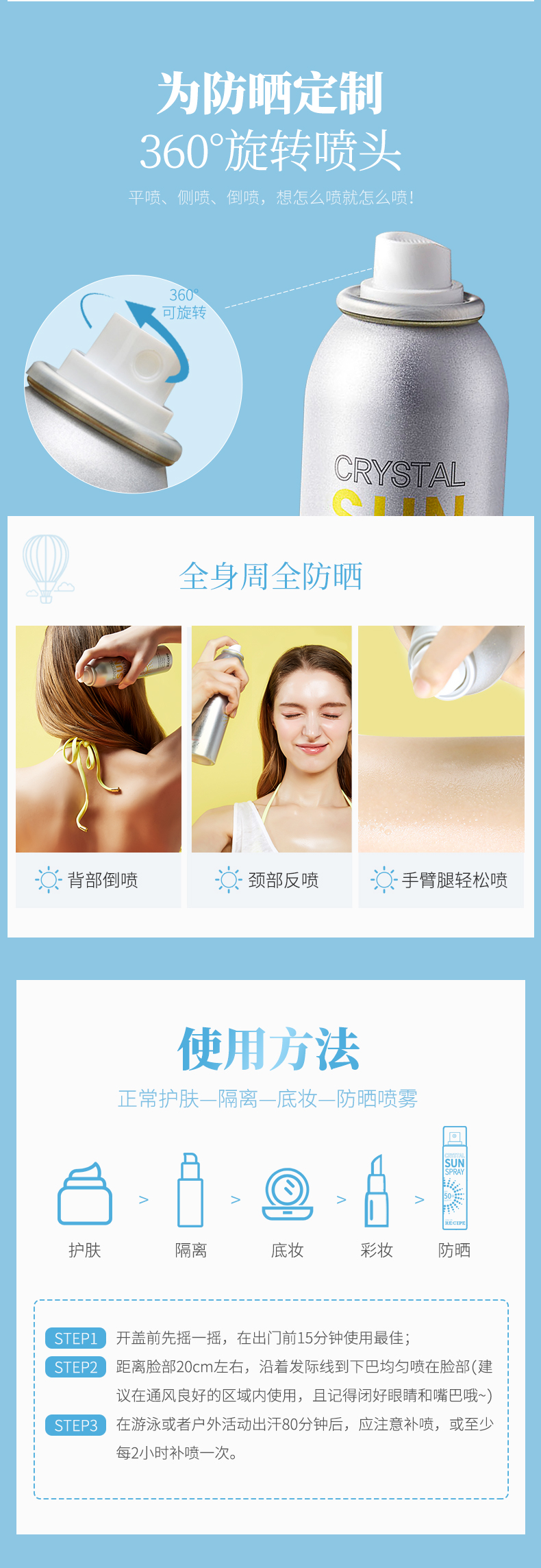 娜扎同款 韩国 莱斯璧 RECIPE SPF50+ 水晶防晒喷雾 150ml 不油腻还降温 图7
