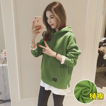 Fake two pieces of sweater women loose Korean version 2020 autumn and winter explosive tide ins hooded long plus velvet net red coat