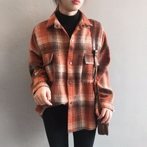 Thick polished plaid shirt Women 2020 Autumn New retro Hong Kong flavor long sleeve loose Korean shirt coat tide