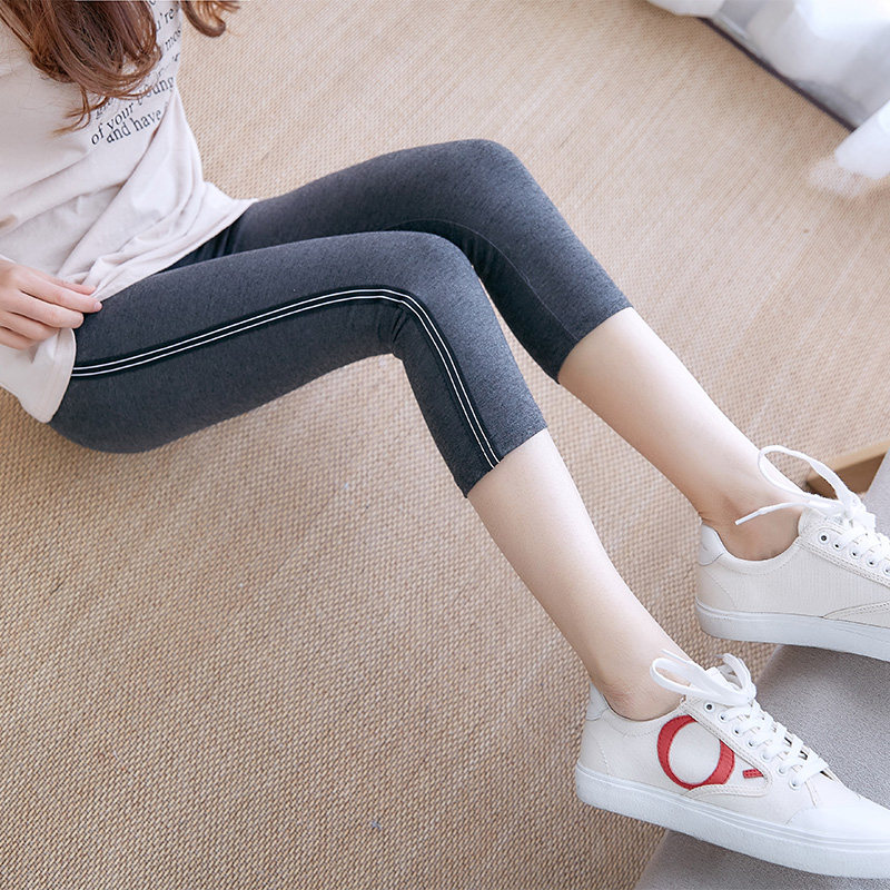 Inside pants Women's thin outer wear summer Modal nine-point pants Gray and black high waist stretch small feet tight seven-point pants