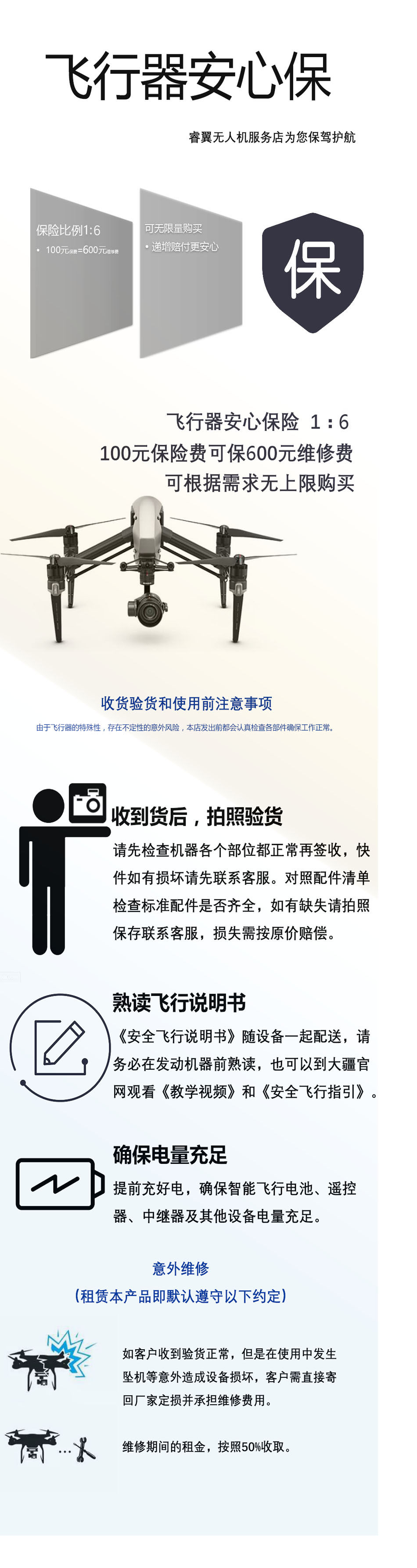 Другие 无人机 安心保1:6 飞行器租赁保险 dji 睿翼无人机服务店