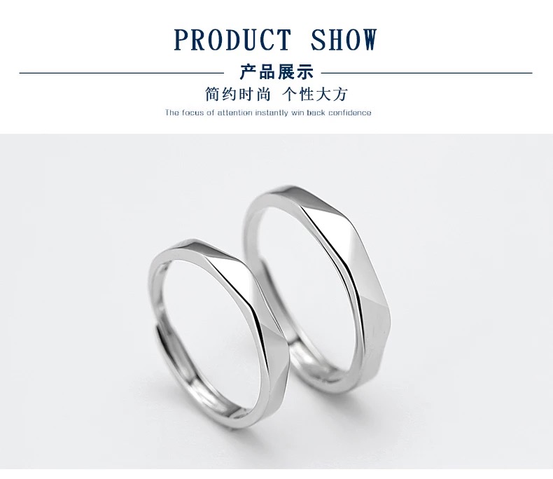 Cặp đôi bạc S925 nhẫn đôi nam nữ nhẫn sống miệng điều chỉnh đơn giản món quà sinh viên Nhật Bản và Hàn Quốc nhẫn nữ