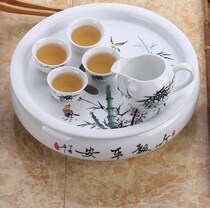 Chaoshan double layer workout tea with single tea tray drum-shaped storage type ceramic water storage water storage Chinese style home tea boat