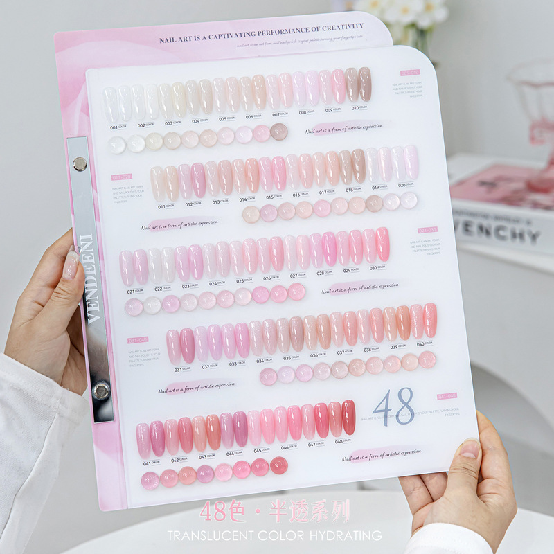 Vendeeni Peach Semi-Transparent Color 48 Color Series New Milky White Ice Transparent Jade Pink Gel Pearlescent Fine Shimmer Nail Polish Gel