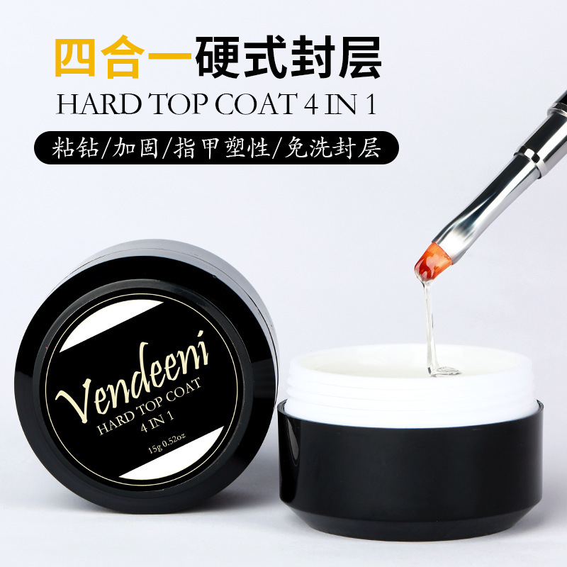 Vendeeni Hard No-Wipe Top Coat Gem Glue Nail Polish Special for Nail Art, Reinforced Adhesive for Rhinestones, Extension 4-in-1 Function