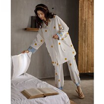 Sleepwear Girl Spring Autumn Pure Cotton Long Sleeve Han Edition Wave Dot Sexy Big Code 2021 New Full Cotton Home Suit Autumn Winter