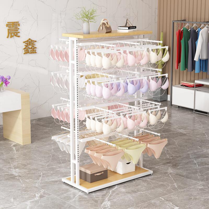 Lingerie Store Island Display Rack for Bras and Underwear, Adjustable Height, Mall Sock Display Rack, Double-Sided Shelf for Shorts