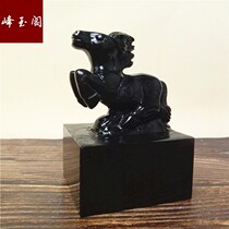 Natural obsidian horse to success seal feng shui ornaments living room office decoration collection calligraphy name engraving