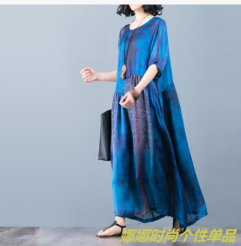 Jin Zhaocheng 2019 dài của phụ nữ dài bất thường swing lụa in đầm khí chất váy dài dây đeo hai mảnh - Sản phẩm HOT váy xòe