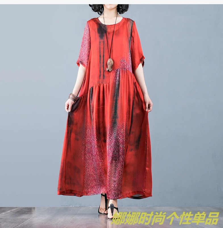 Jin Zhaocheng 2019 dài của phụ nữ dài bất thường swing lụa in đầm khí chất váy dài dây đeo hai mảnh - Sản phẩm HOT
