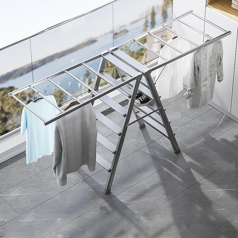Gmeiju aluminum alloy ladder clothes hanger multifunctional dual-use herringbone ladder Home folding thickened sunburn by a stair stool-Taobao