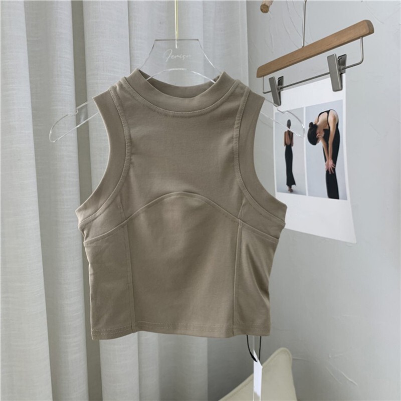Short Tank Top for Women, 2026 Summer New Style, Slim Fit, Small Stand Collar, Sleeveless Camisole for Layering or Outerwear Short Tank Top for Women, 2026 Summer New Style, Slim Fit, Small Stand Collar, Sleeveless Camisole for Layering or Outerwear