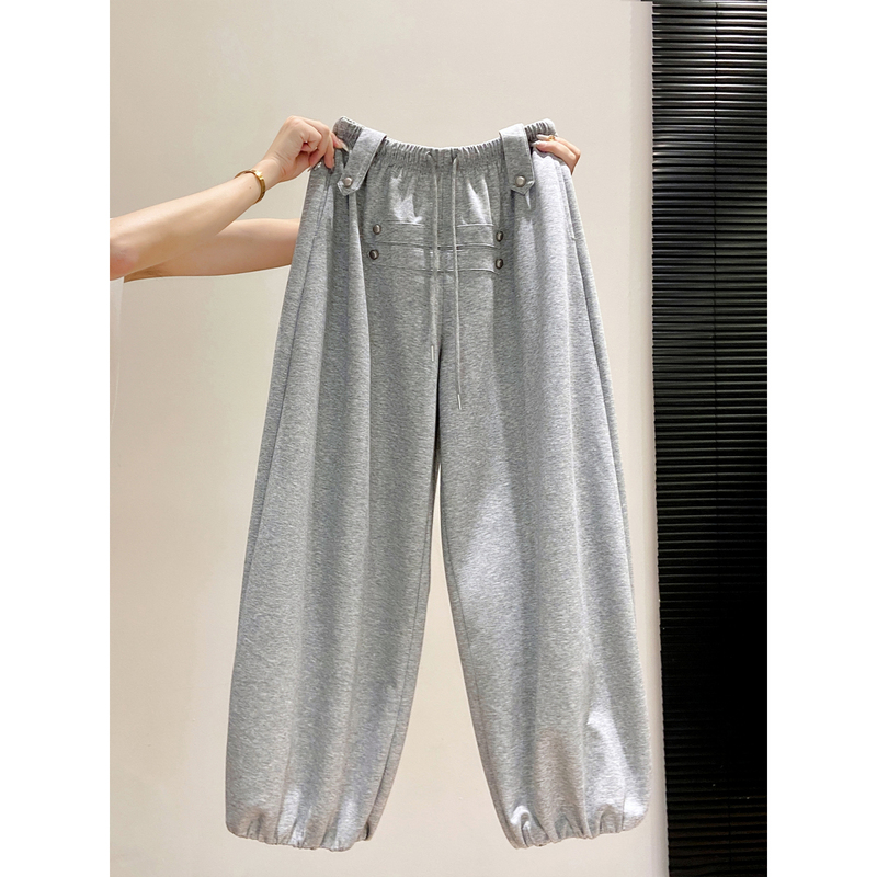 Gray Design-Inspired Elastic Waist Drawstring Sweatpants for Women, Autumn Loose Fit Slimming Wide-Leg Pants, Casual Sports Jogger Pants Gray Design-Inspired Elastic Waist Drawstring Sweatpants for Women, Autumn Loose Fit Slimming Wide-Leg Pants, Casual Sports Jogger Pants