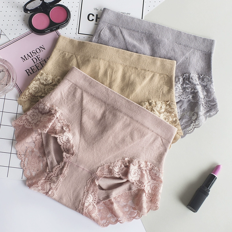 Quần lót nữ cạp cao, gen bụng, đáy quần cotton, nâng mông, không lộ vết, nâng mông phụ nữ sau sinh, túi size lớn, nâng mông, ren - Giống cái