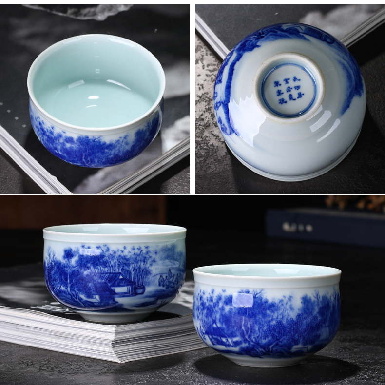 Offered home - cooked maintain fire hand - made of blue and white porcelain tea cups in jingdezhen porcelain bowl is pure manual tea sample tea cup