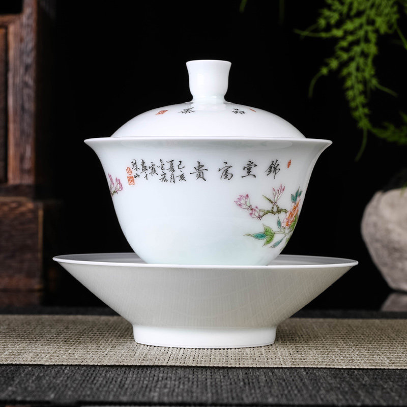 Offered home - cooked hand - made famille rose porcelain in only three tureen tea tea ware jingdezhen ceramics tea, pure hand to use