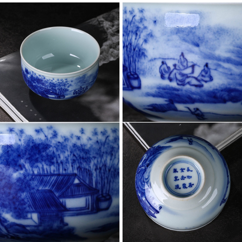 Offered home - cooked maintain fire hand - made of blue and white porcelain tea cups in jingdezhen porcelain bowl is pure manual tea sample tea cup