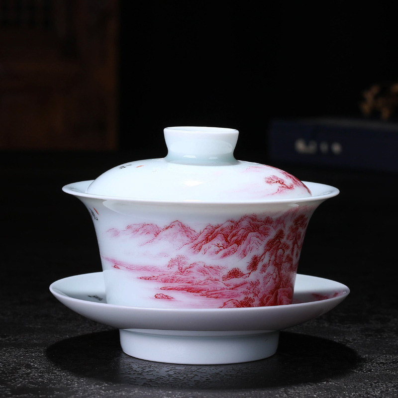 Offered home - cooked in three tureen only pure manual tea ware jingdezhen porcelain ceramic tea set to use hand - made agate red tea cups