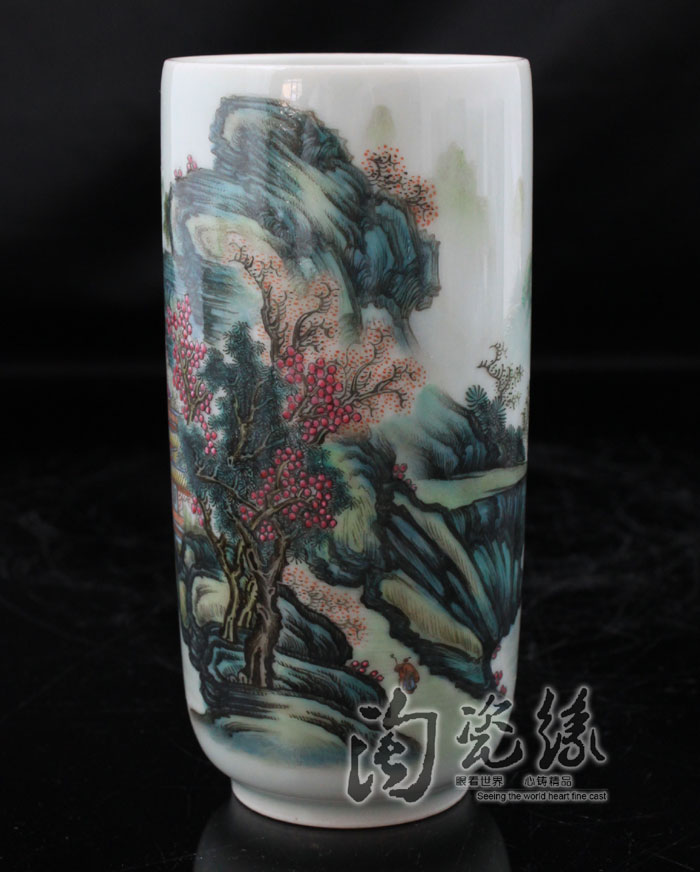 Hand - made ceramic classical Ming and the qing dynasties four supplies archaize of colored enamel porcelain brush pot high - grade ceramic brush pot furnishing articles